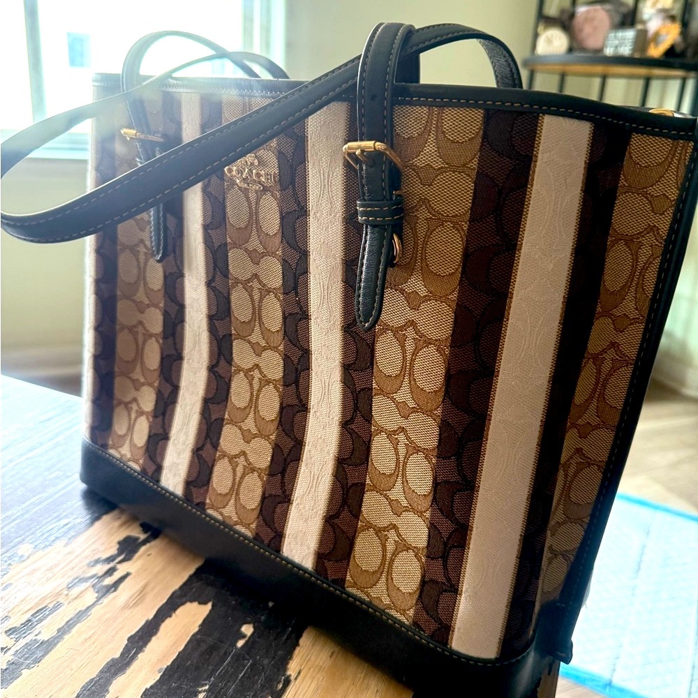 Coach Brown and Black Signature Tote Bag